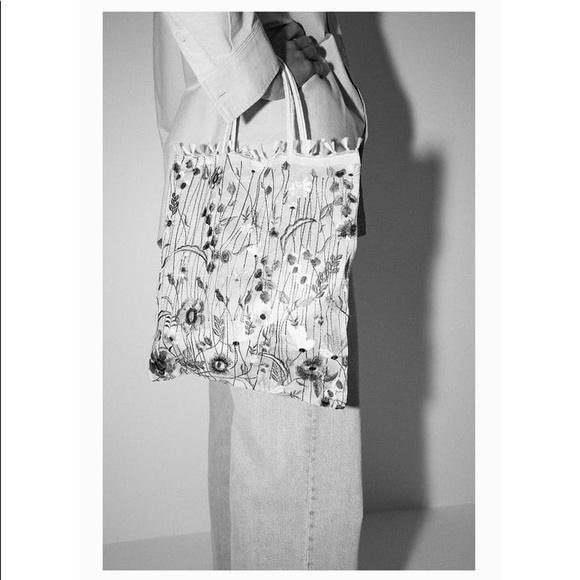 ZARA TULLE TOTE BAG WITH FLORAL EMBROIDERY - Picture 6 of 7